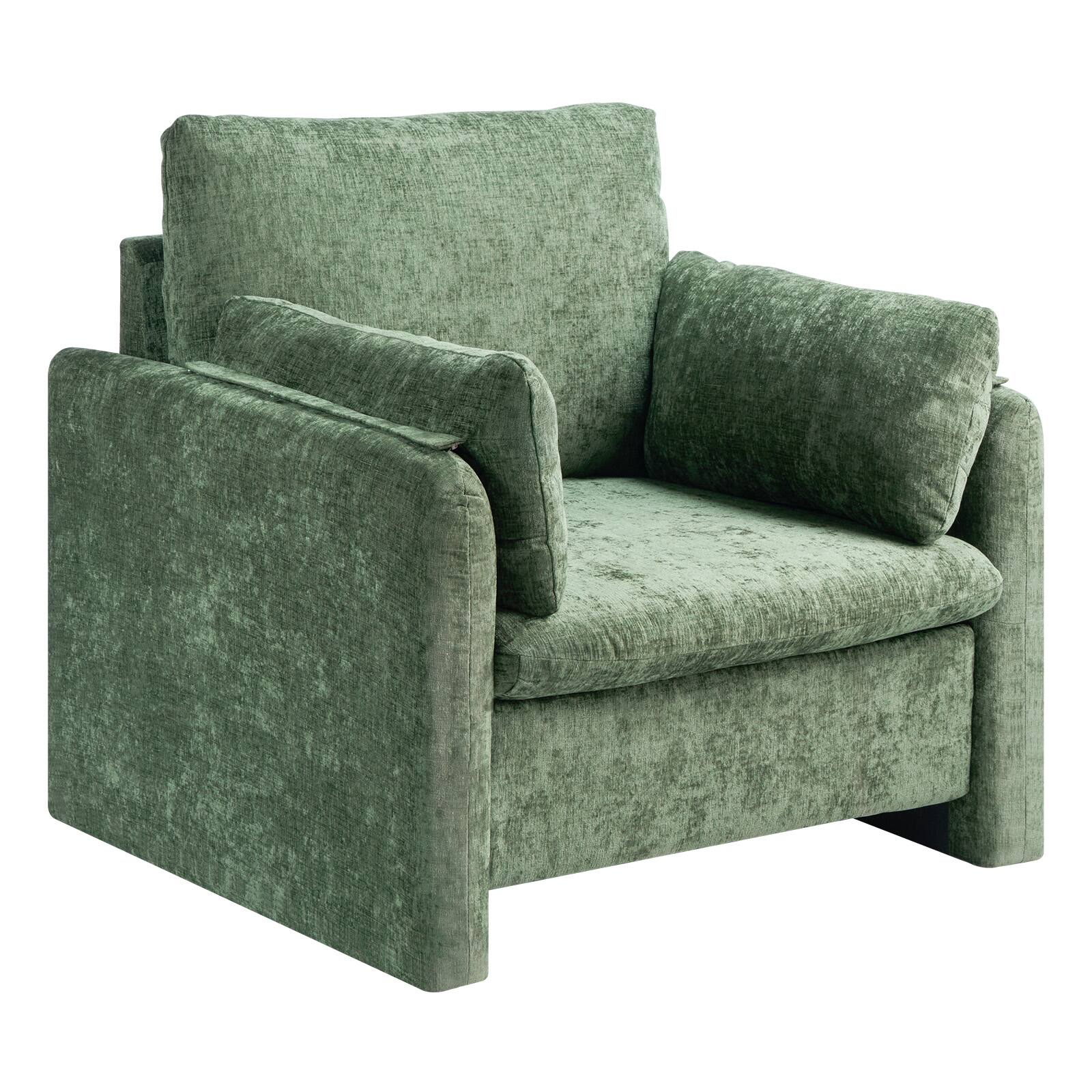 Alt View 5. VEVOR - Green Accent Chair, Modern Upholstered Accent Chair with Armrests, Cloth Arm Chairs with Thick Cushion - Dark Green.