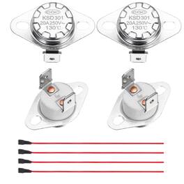 Unique Bargains - 2pcs KSD301 Thermostat 130°C/266°F 20A Normally Closed N.C Adjust Snap Disc Temp Switch with Terminal Wire Ceramic - Silver