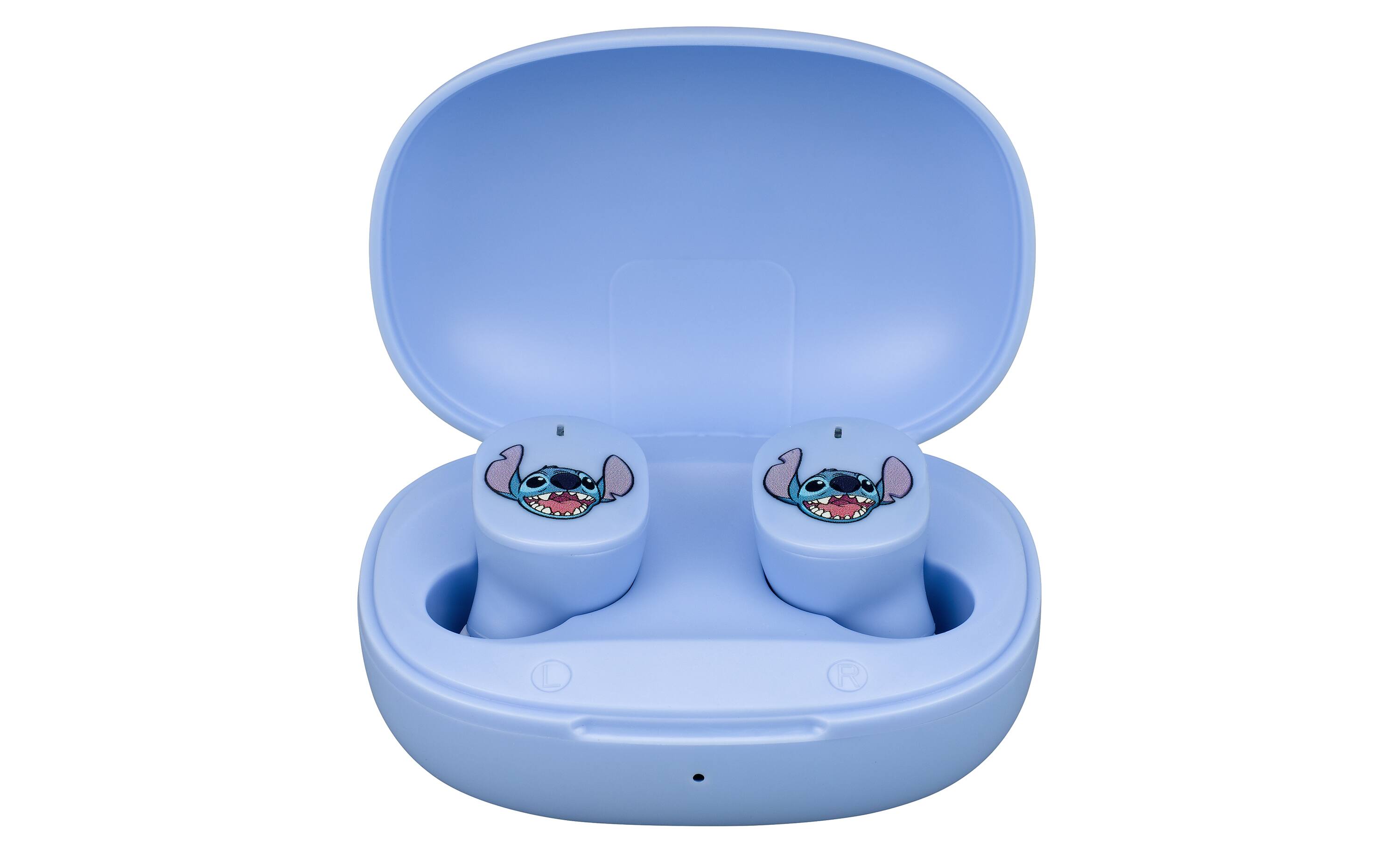 Back. eKids - eKids Disney Stitch Wireless Earbuds for Kids, Bluetooth Earbuds with Charging Case - Blue.