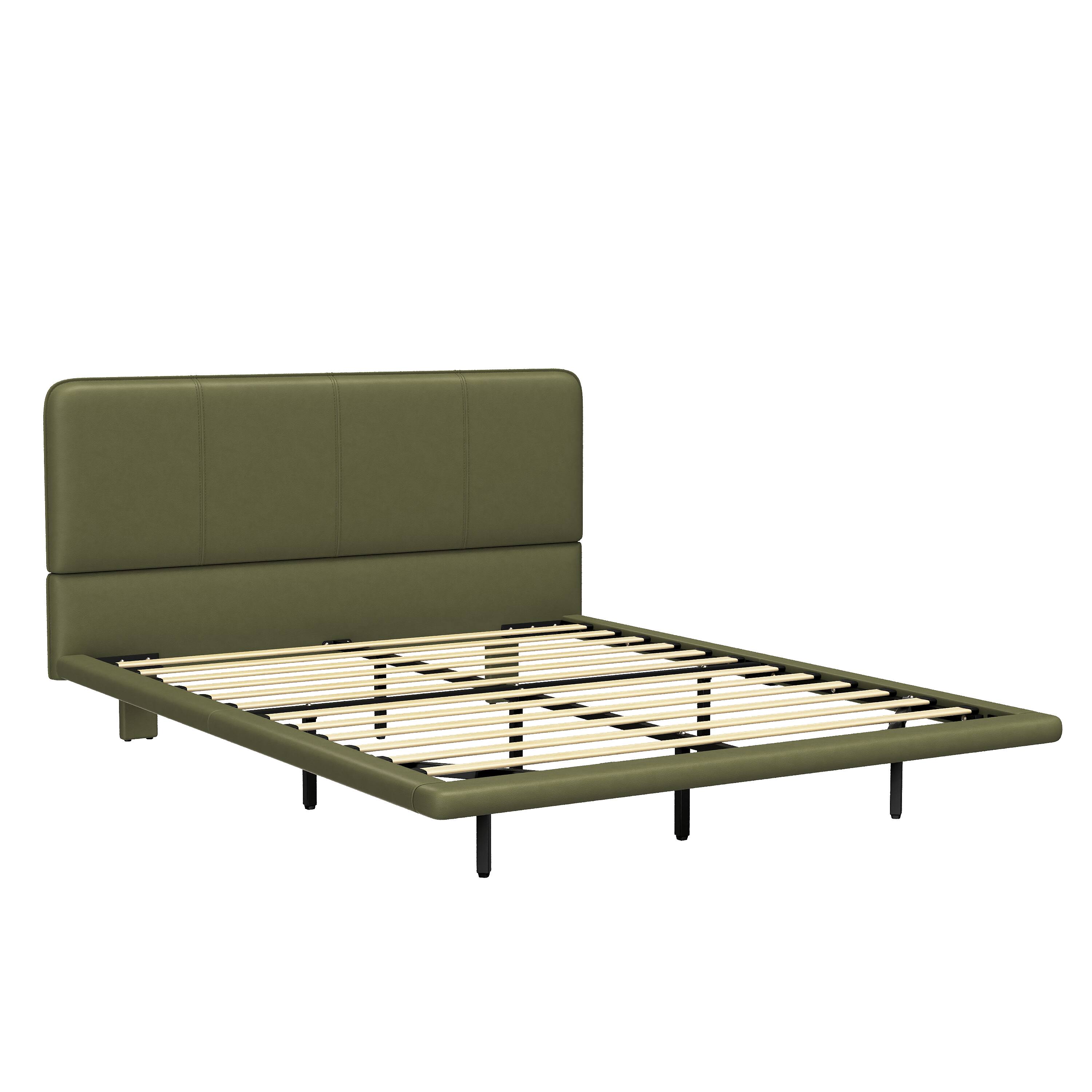 Alt View 2. LUCKY ONE - Full Size PU Leather Floating Bed Frame with LED Light - Green.