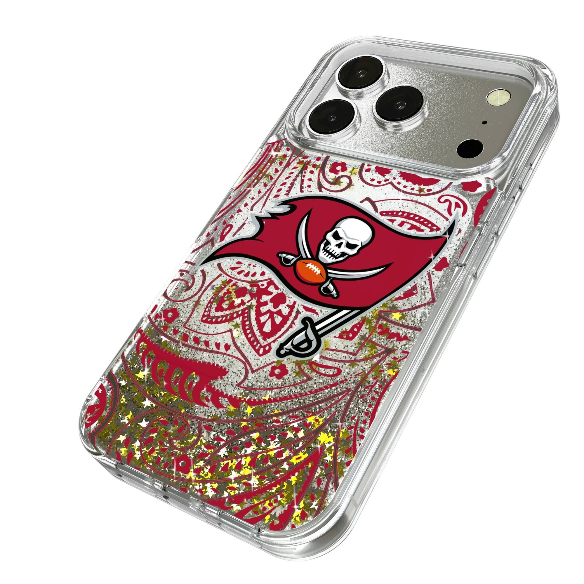 Alt View 1. Keyscaper - Tampa Bay Buccaneers iPhone Paisley Design Glitter Case - 16 Pro - Multicolor.