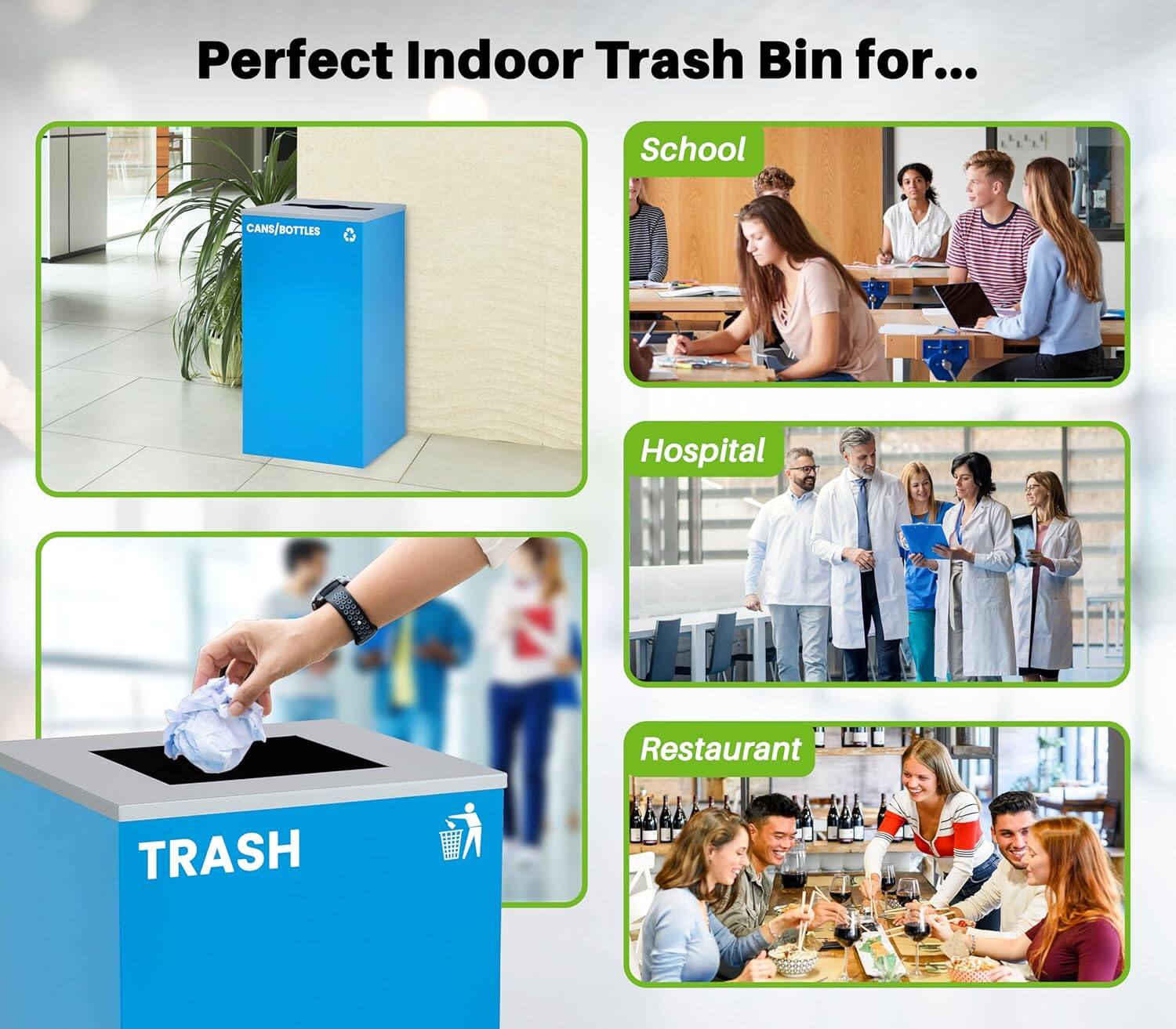 Perfect Indoor Trash Bin for... School, Hospital, Restaurant CANS/BOTTLES, TRASH