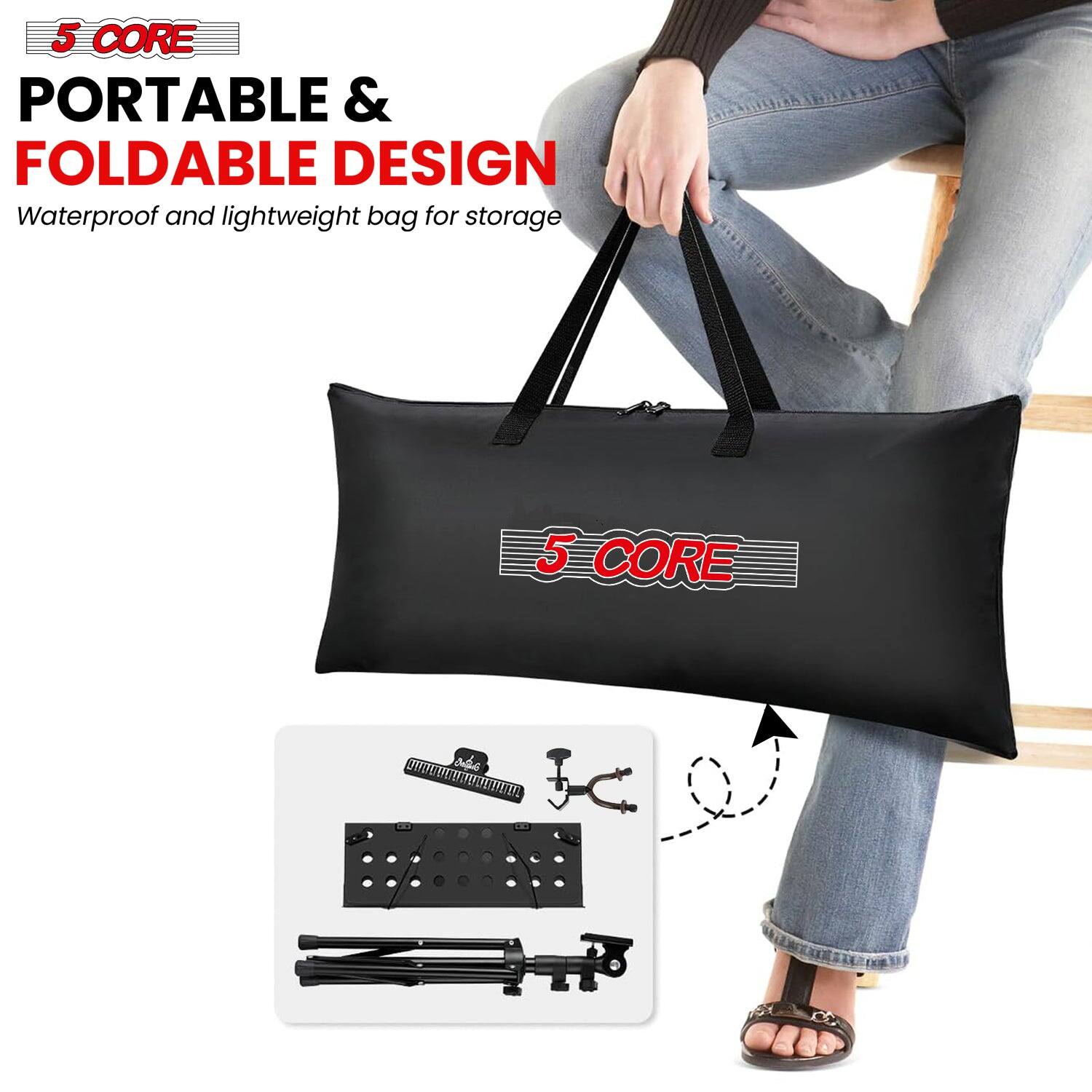 5 CORE  
PORTABLE & FOLDABLE DESIGN  
Waterproof and lightweight bag for storage  

5 CORE