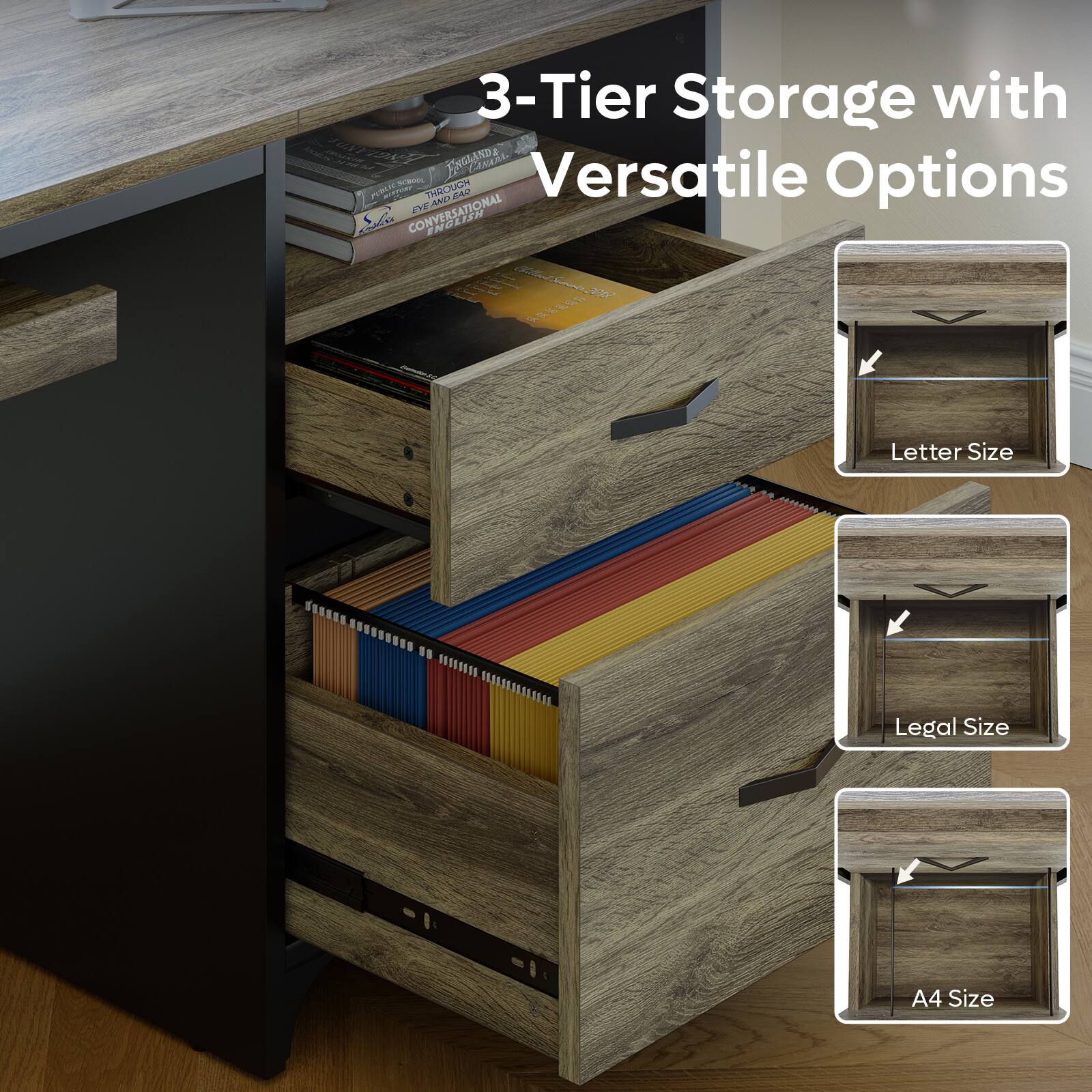 3-Tier Storage with Versatile Options

- Letter Size
- Legal Size
- A4 Size