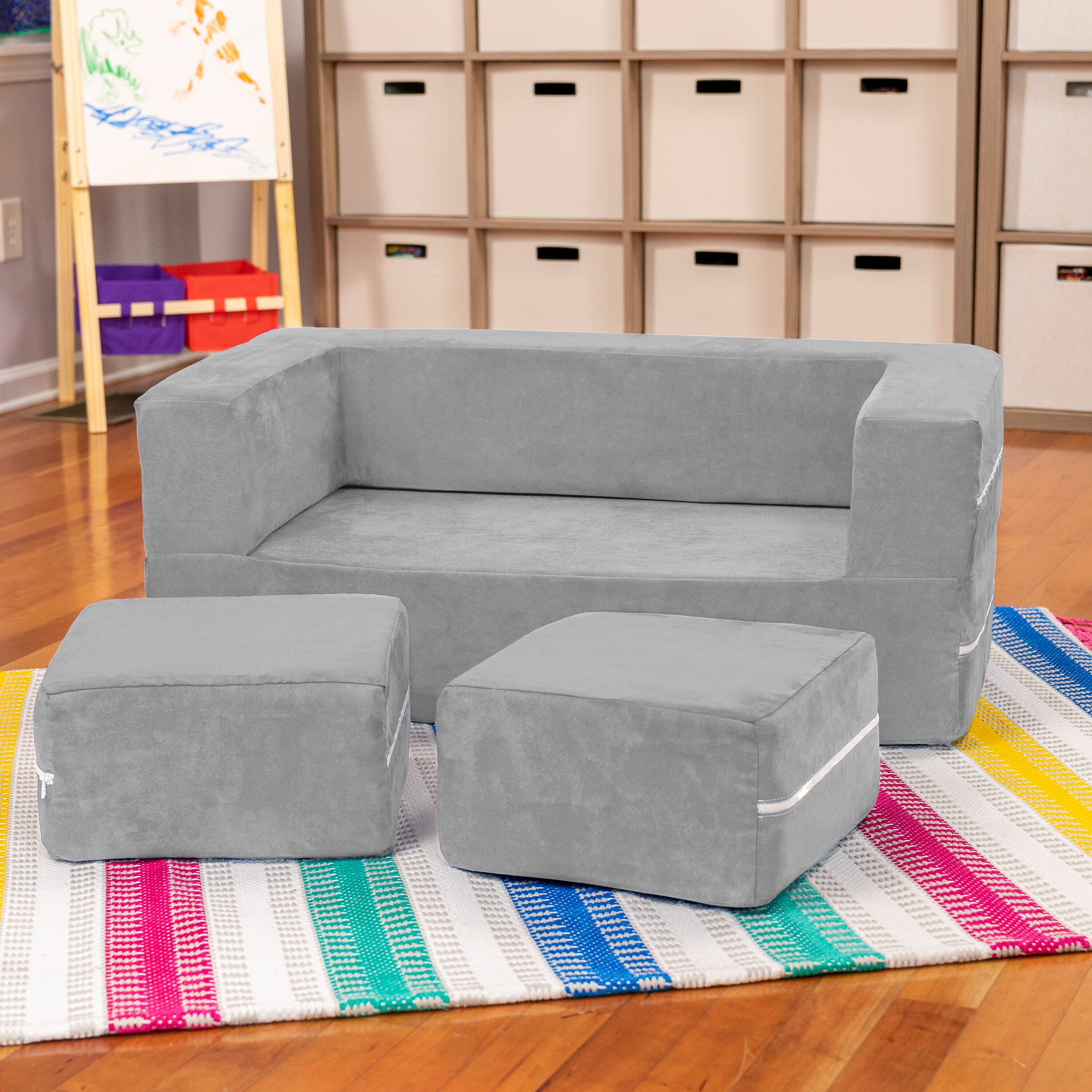 Alt View 1. Jaxx - Jaxx Zipline Kids Modular Loveseat & Ottomans/Fold Out Lounger, Platinum - Platinum.