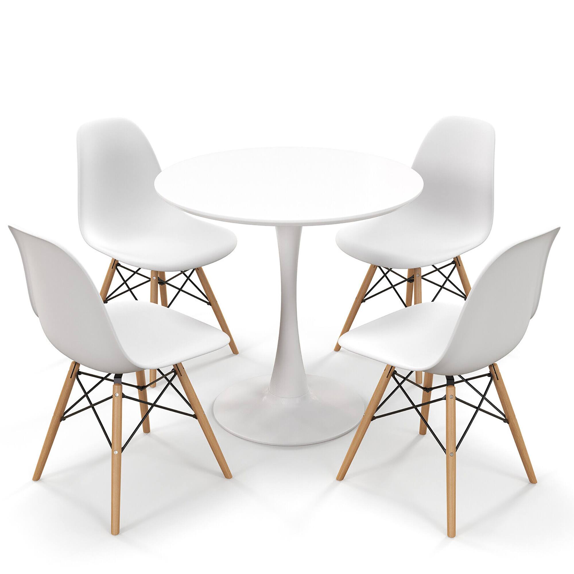 Alt View 7. Gymax - Gymax 5 PCS Dining Set Modern Round Dining Table 4 Chairs for Small Space Kitchen - White, Natural.