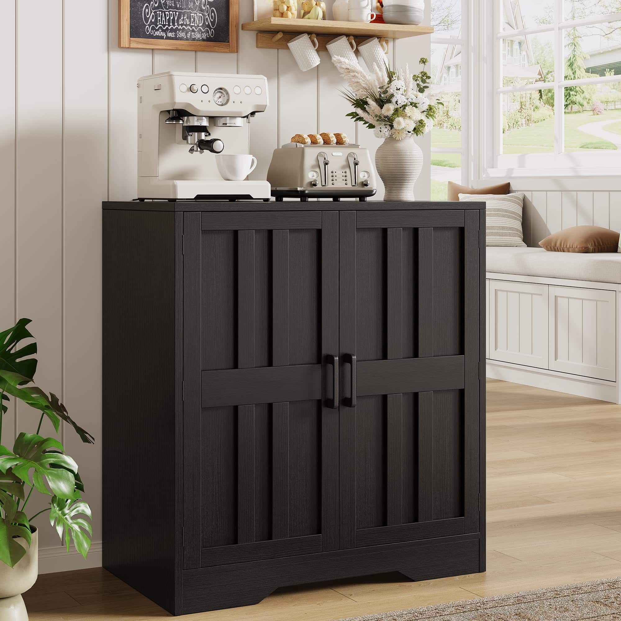 Vividwood - Modern Buffet Cabinet with Storage, 31.5" Sideboard Cabinet with Adjustable Shelves, Coffee Bar Cabinet - Black