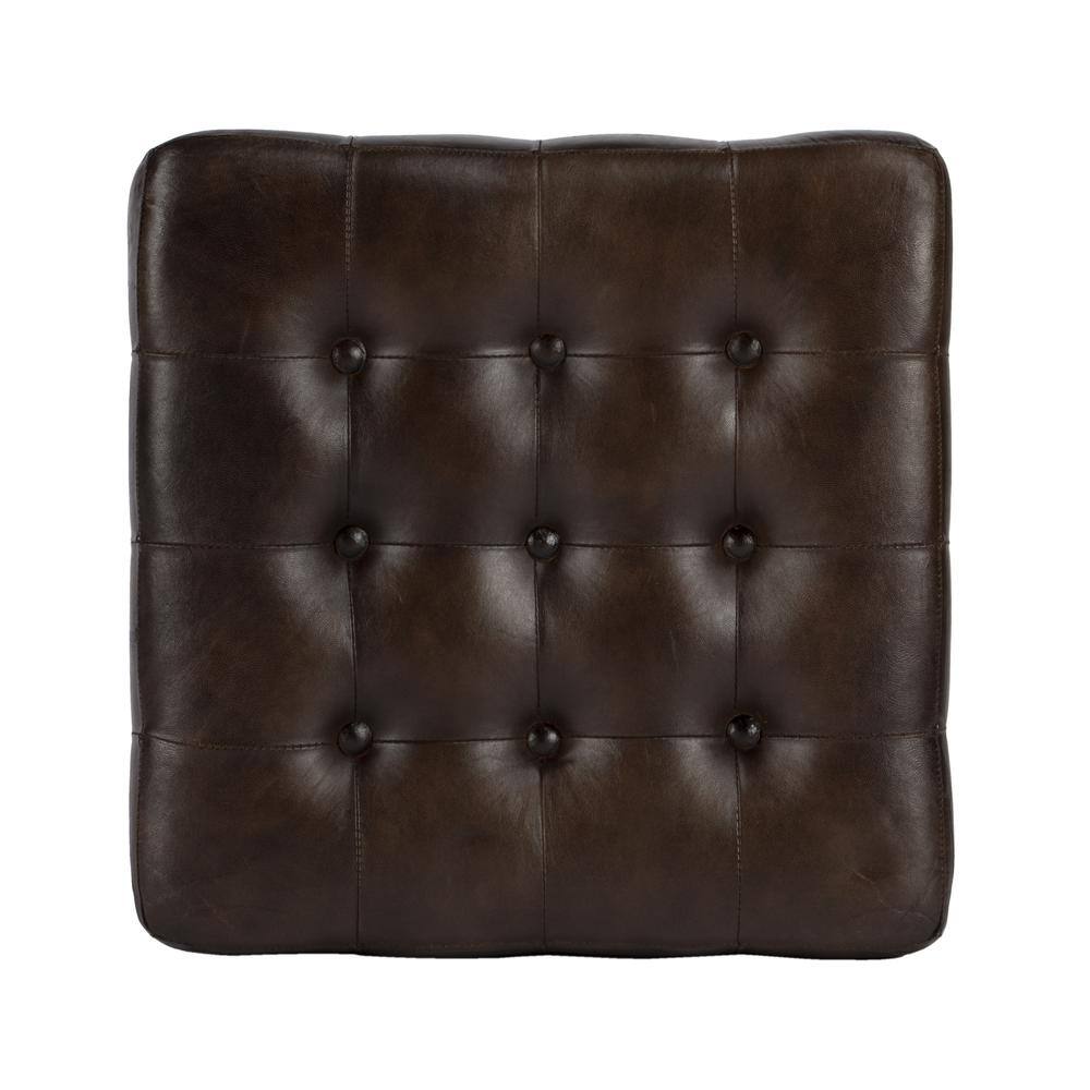 Angle. Butler Specialty - Leon Button Tufted Leather Ottoman - Dark Brown.