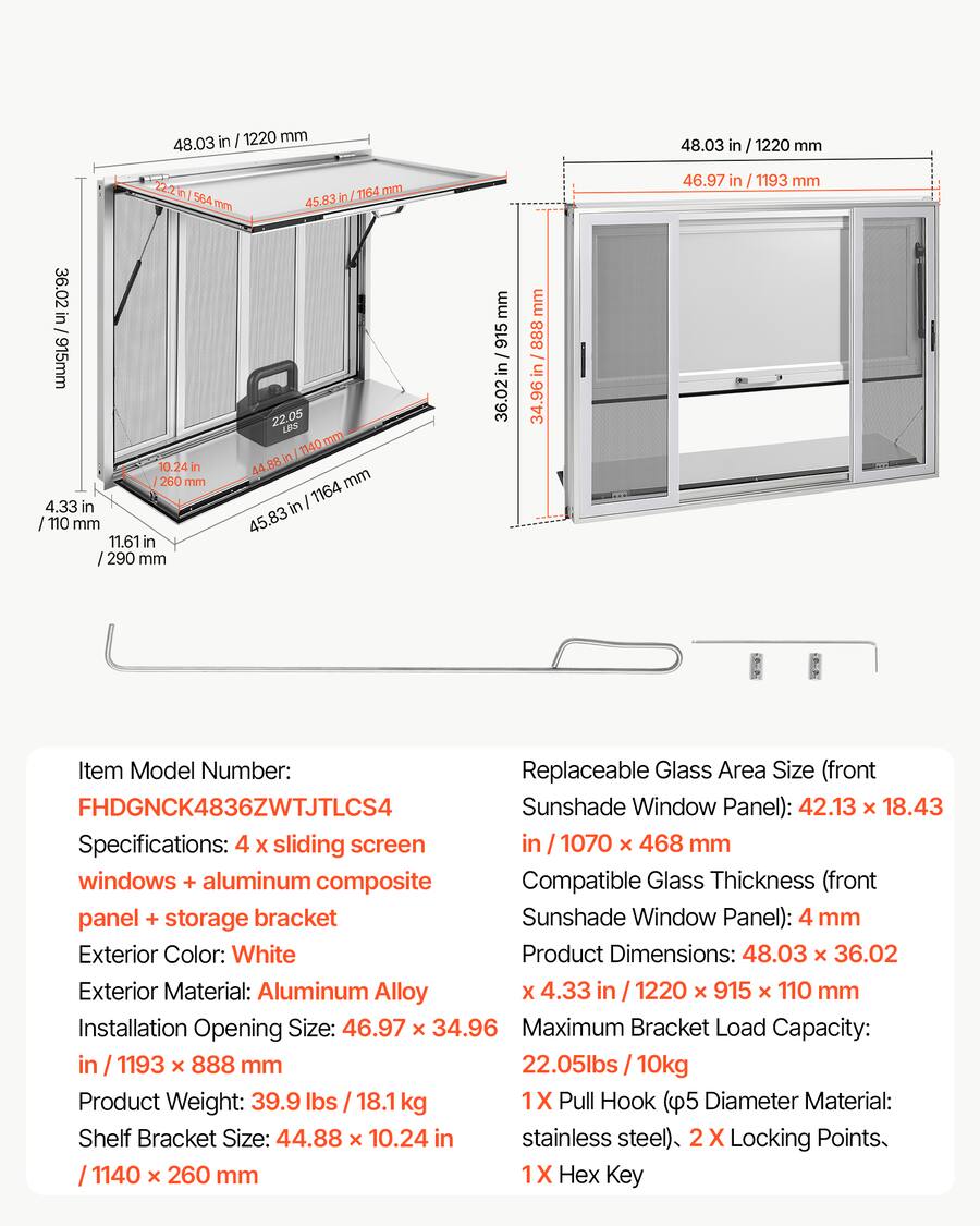 Window Stand Model VEVOR Concession Window Folding Shelf 48x36in Aluminum Alloy Service ...