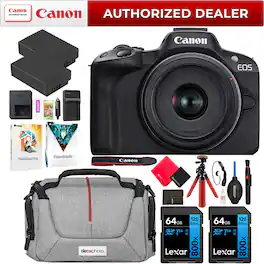 Canon - EOS R50 Mirrorless Camera Black + 18-45mm IS STM Lens Kit Essential Bundle