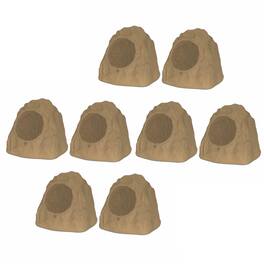Theater Solutions by Goldwood - 8R8S Outdoor 8" Rock 8 Piece Speaker Set for Deck Pool Spa Yard Garden - Sandstone