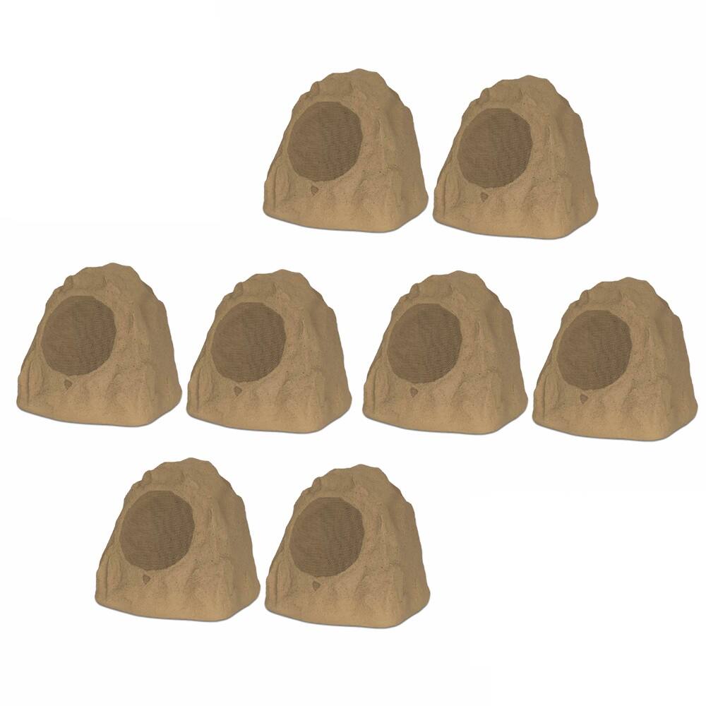 Front. Theater Solutions by Goldwood - 8R8S Outdoor 8" Rock 8 Piece Speaker Set for Deck Pool Spa Yard Garden - Sandstone.