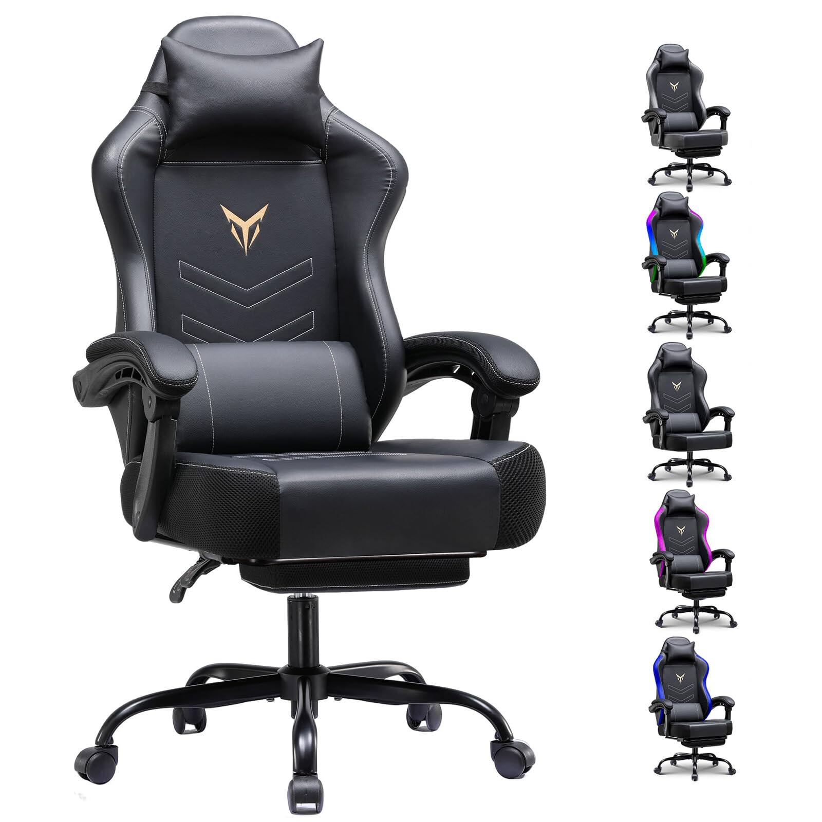 Hirose Alice - GORISE Gaming Chair with Foot Rest, PC Computer Game Chair for Adults, Ergonomic High Back Home Office Desk - 1 Black