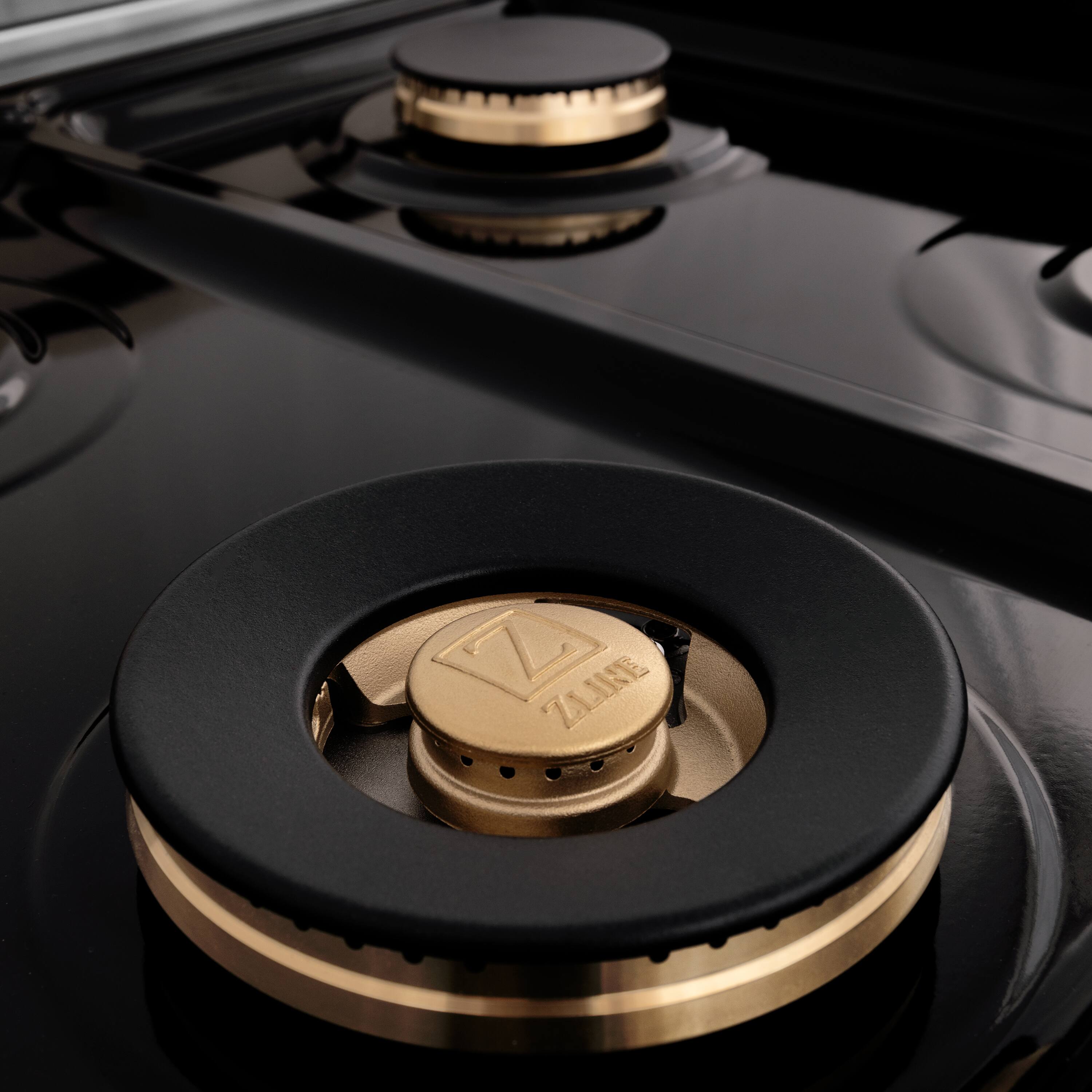 Alt View 5. ZLINE - Autograph Edition 48 in. Slide-In Legacy Gas Rangetop with 7 Burners and Porcelain Cooktop with Polished Gold Accents - Stainless Steel.