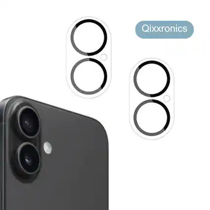 Front. Qixxronics - 2-PACK for iPhone 16 Camera Lens Protector Tempered Glass - Clear.