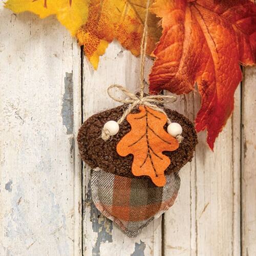 Angle. BreeBe - Fabric Plaid Acorn Ornament - Multi.