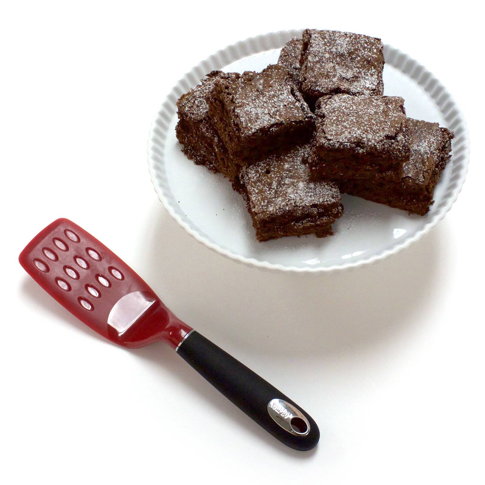 Alt View 5. Norpro - Brownie Spatula with Scalloped Blade, Red - Red.