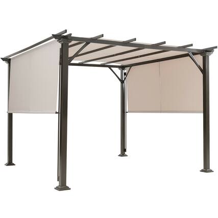 Front. Gymax - Gymax 10' X 10' Pergola Kit Metal Frame Gazebo &Canopy Cover Patio Furniture Shelter - Beige.