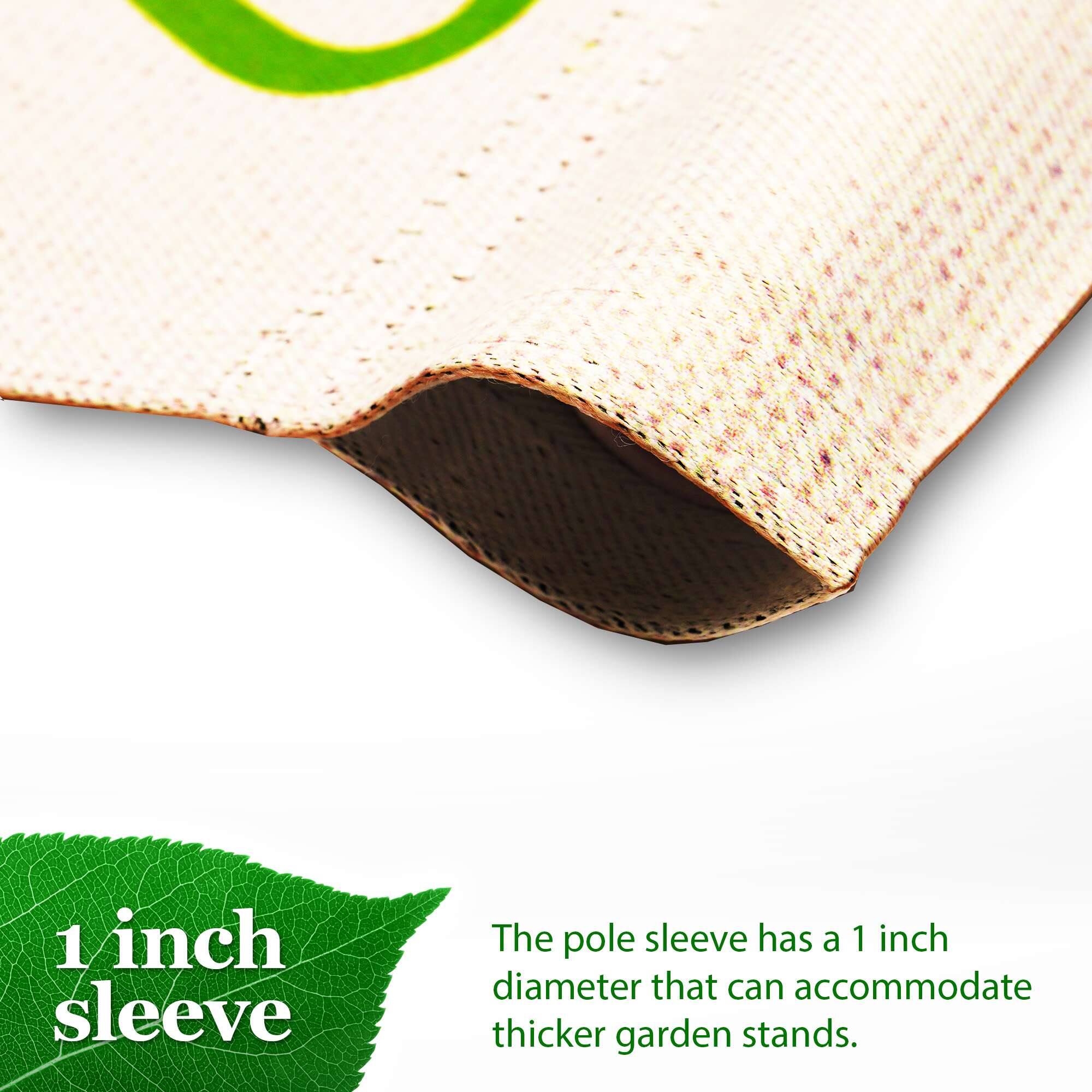 1 inch sleeve

The pole sleeve has a 1 inch diameter that can accommodate thicker garden stands.