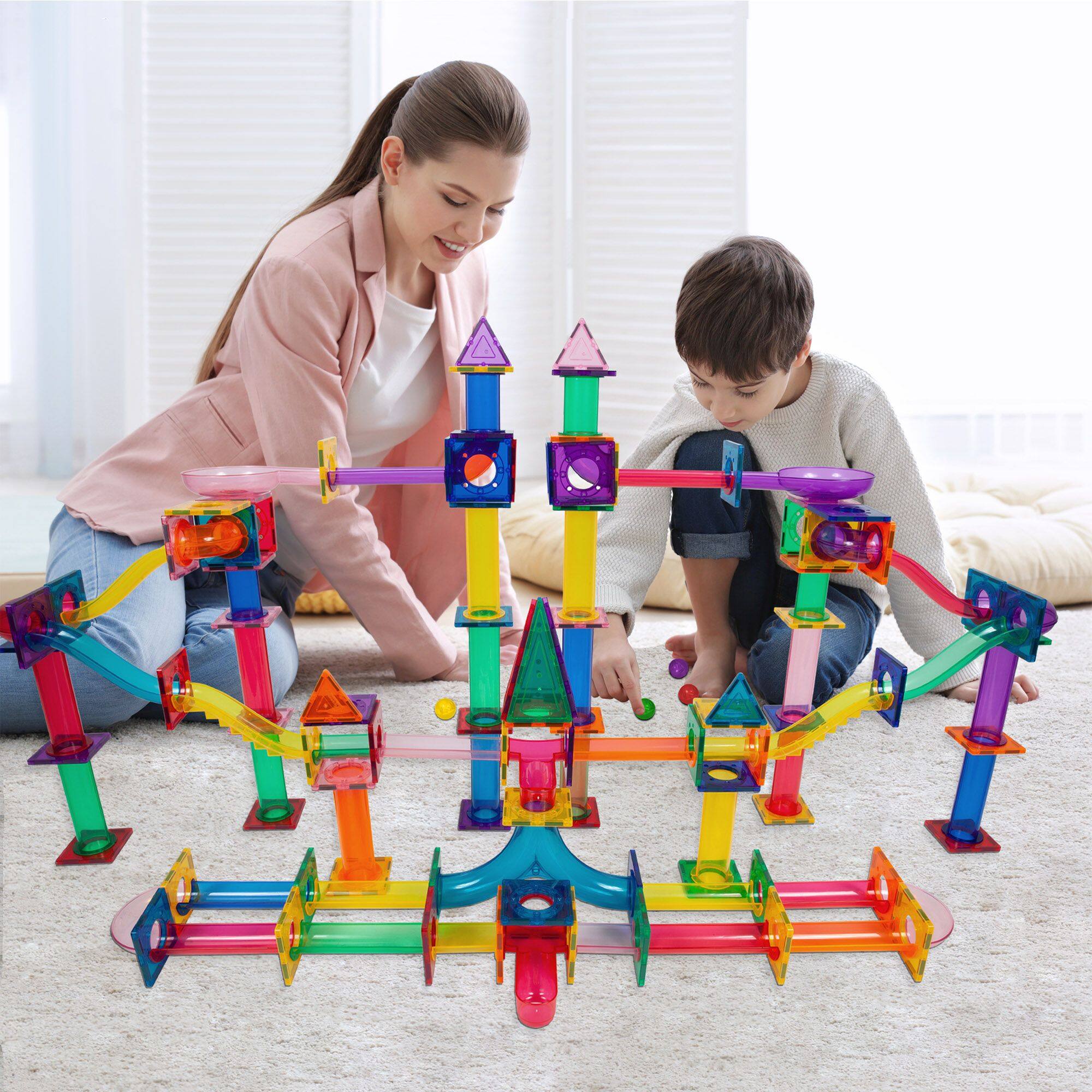 Alt View 2. PicassoTiles - PICASSO-TILES Marble Run Magnetic Tiles for Kids, 200PCS, Construction Magnet Tiles Race Track Building Blocks STEM Toy - Multicolor.
