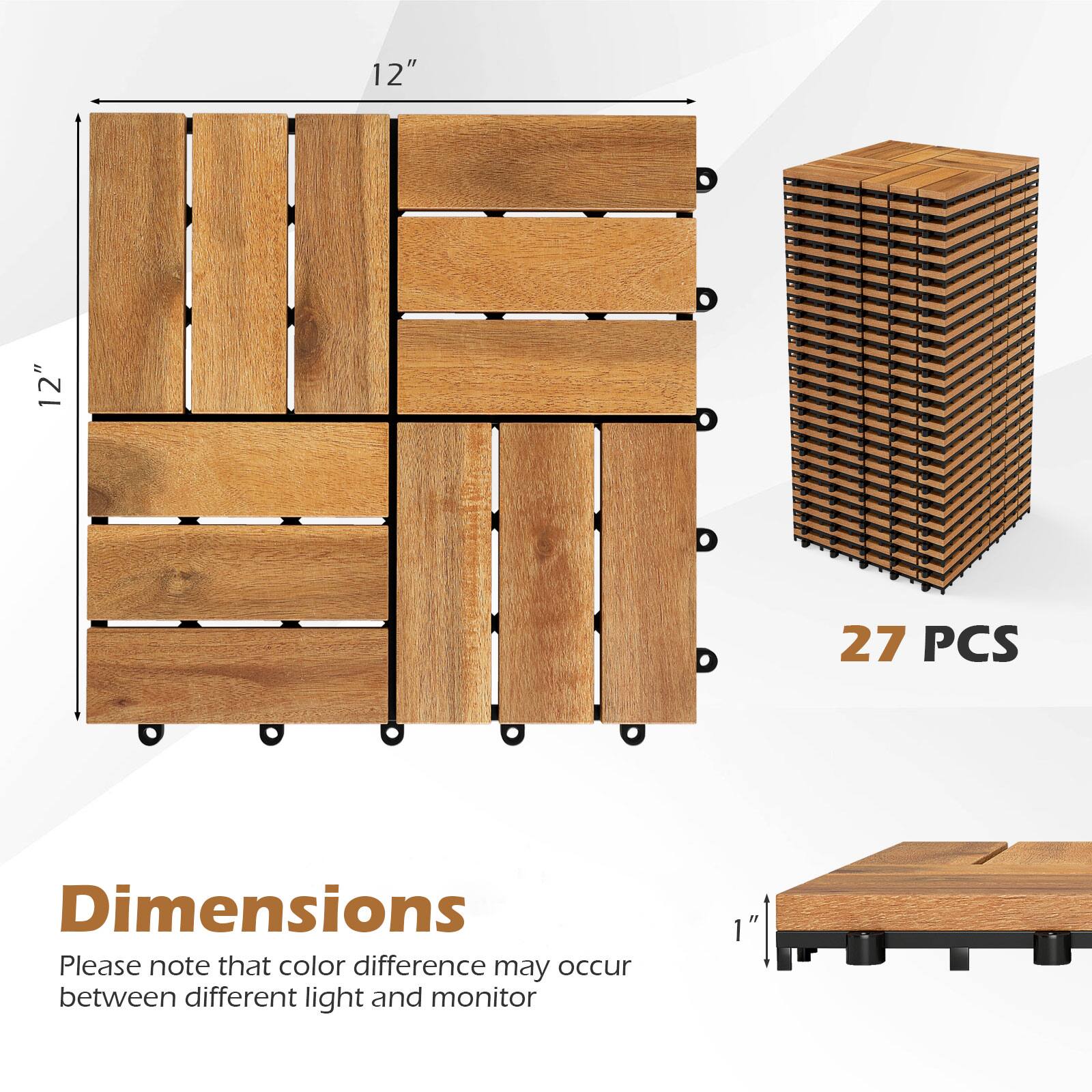 12" x 12" x 1"  
27 PCS  
Dimensions  
Please note that color difference may occur between different light and monitor