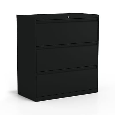 Front. Staples - HL8000 3-Drawer Lateral File Cabinet, Letter/Legal Size, Lockable, 40.25"H x 36"W x 18.63"D, Black (60941/17634) - Black.