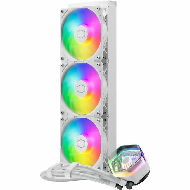 Front. Cooler Master - Cooler Master MasterLiquid 360 Atmos White - 4.72" Maximum Fan Diameter - 3 x Fan(s) - 70.70 CFM Maximum Airflow - 2500 - ARGB.