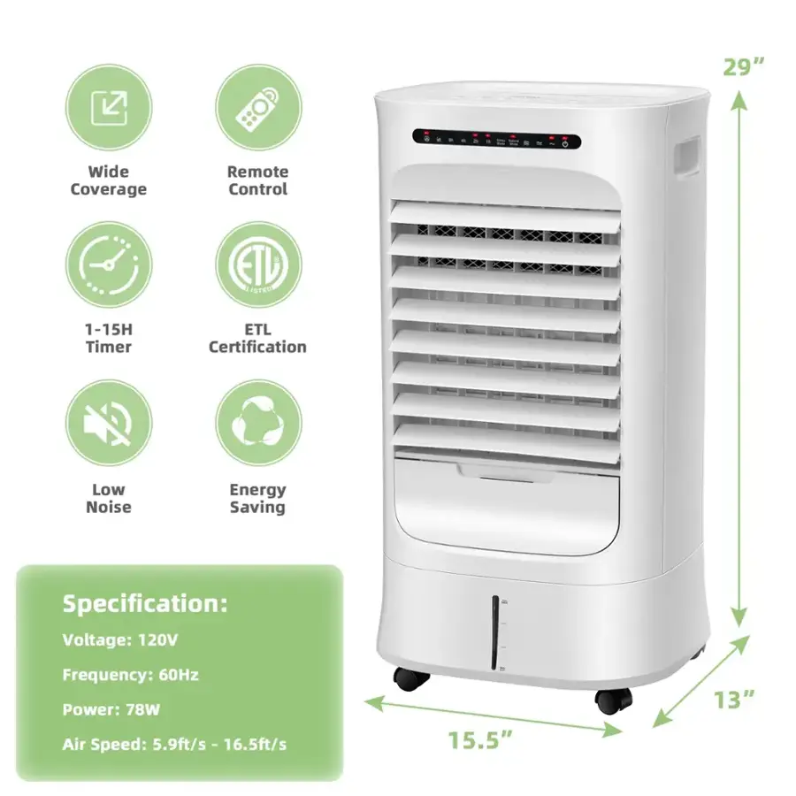 Specification:
Voltage: 120V
Frequency: 60Hz
Power: 78W
Air Speed: 5.9ft/s - 16.5ft/s

Features:
29"
Remote Control
ETL Certification
1-15H Timer
Low Noise
Energy Saving
Wide Coverage

Specification:
Voltage: 120V
Frequency: 60Hz
Power: 78W
Air Speed: 5.9ft/s - 16.5ft/s

Features:
29"
Remote Control
ETL Certification
1-15H Timer
Low Noise
Energy Saving
Wide Coverage