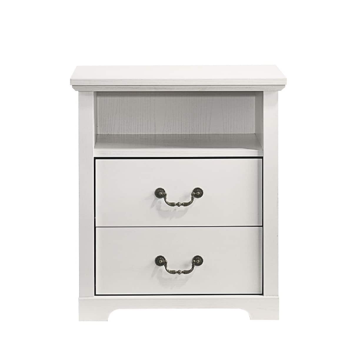 Loheer - Set of 2 Nightstands with Open Shelf and 2 Drawers, Rustic Bedroom Furniture - White