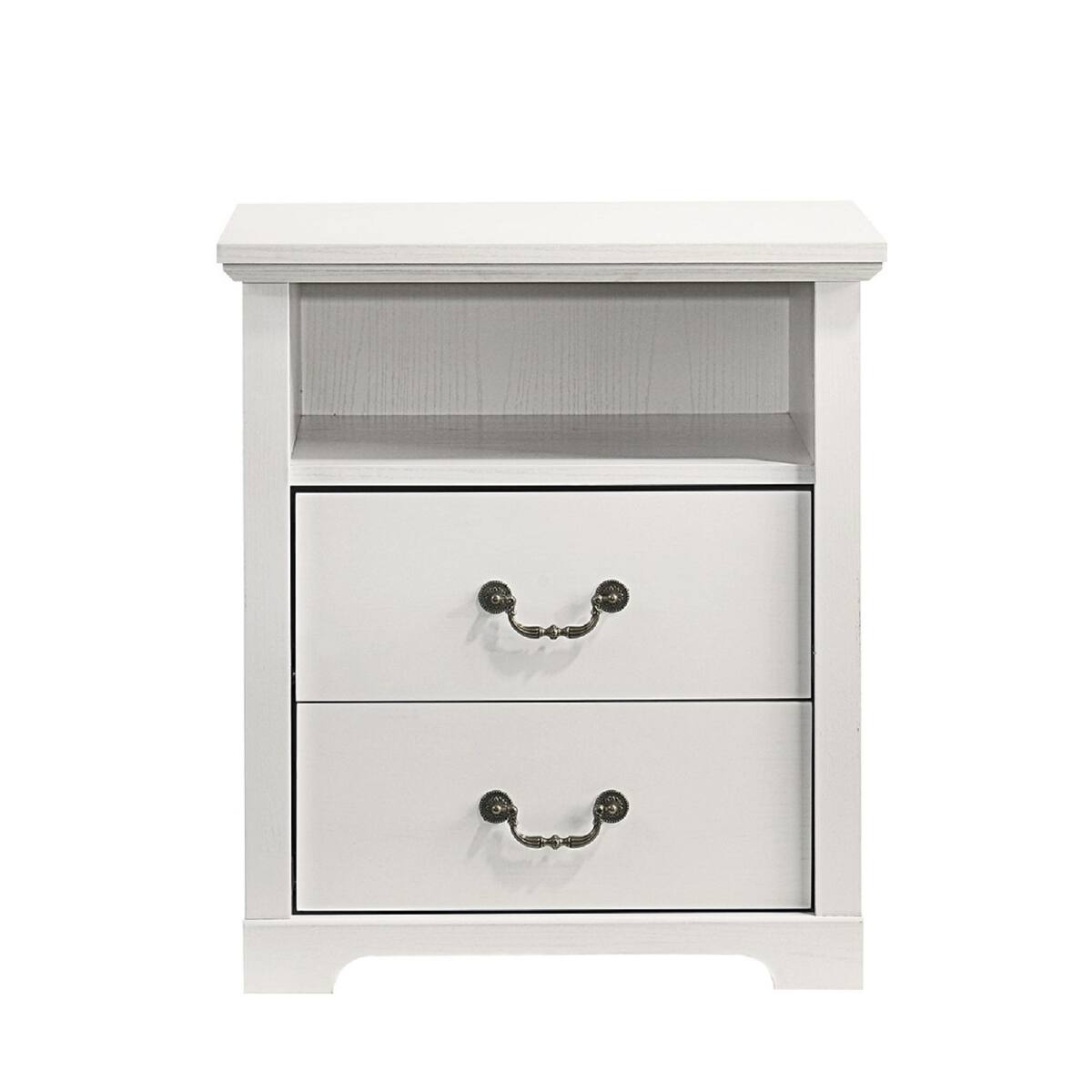 Front. Loheer - Loheer Set of 2 White Nightstands with Open Shelf and 2 Drawers, Rustic Bedroom Furniture - White.