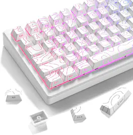 Womier - Double Shot PBT keycaps,Topographic Keys Cherry Profile Key caps for All US Layout Mechanical Keyboardd - White