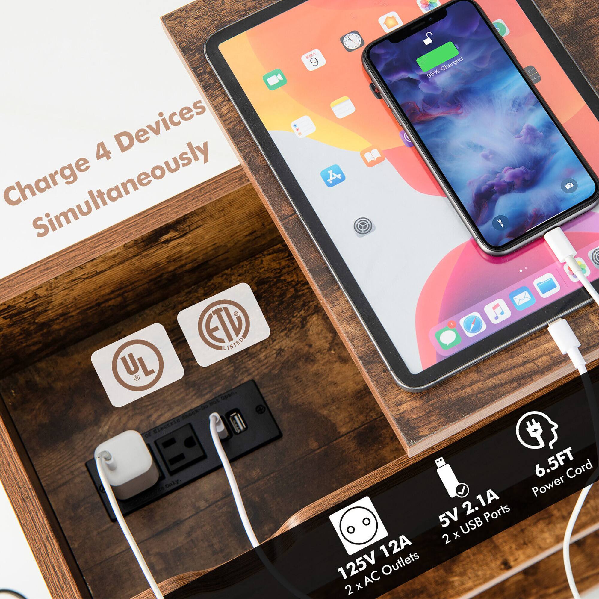 4 Devices Charge Simultaneously  
ETV LISTED  
UL  
Not Shock-Do or Electric Only.  
9 Charged 95% Power  
6.5FT Cord  
5V 2.1A  
1 5V USB Ports  
2 X 12A Outlets  
125V X AC 2