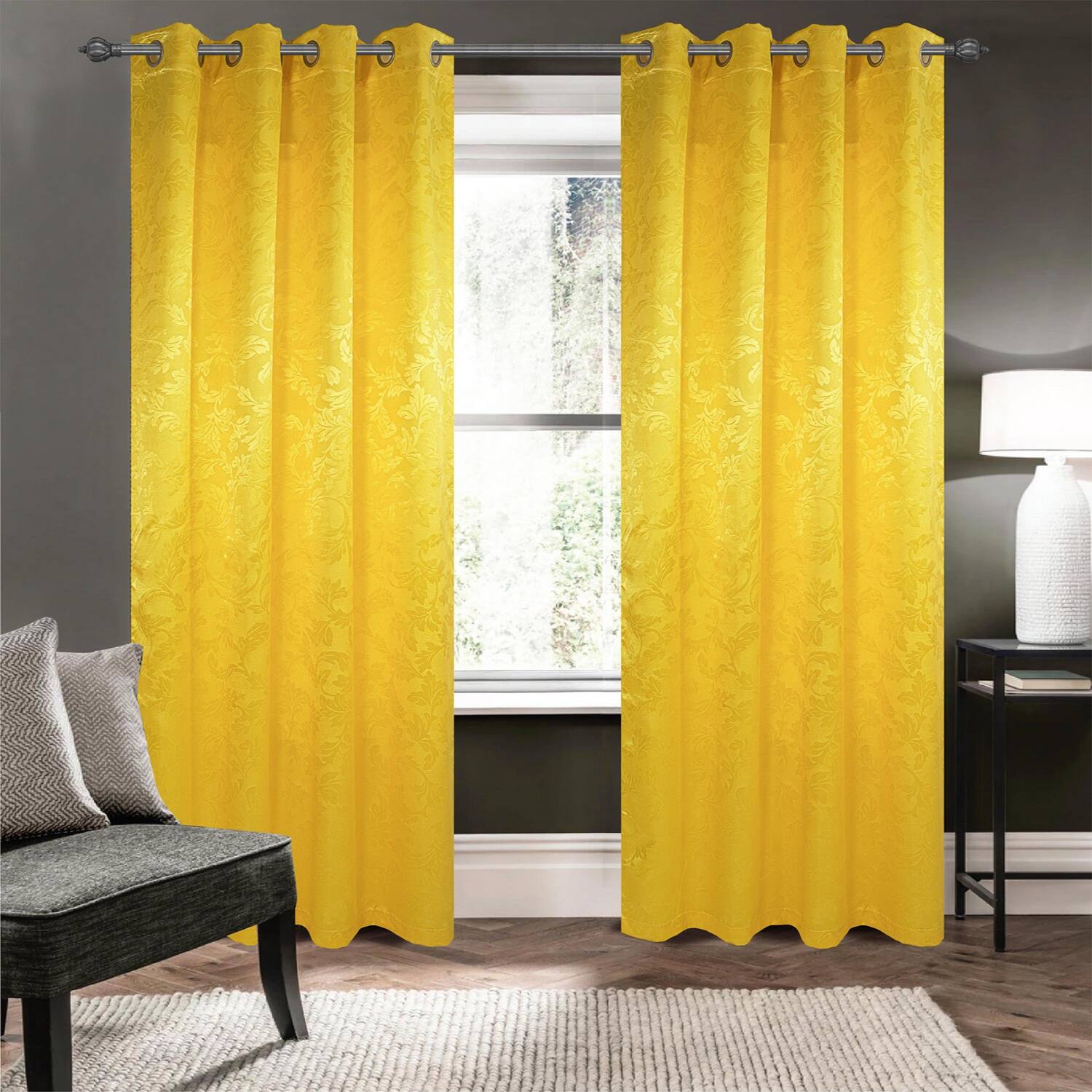 Angle. Olivia Gray - Olivia Gray 100% Polyester 200 GSM Dyson Embossed Blackout Grommet Curtain Panel 54" x 84" Yellow - Yellow.