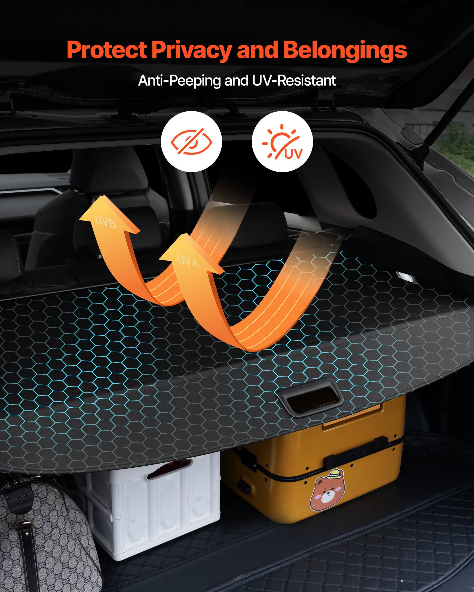 Protect Privacy and Belongings  
Anti-Peeping and UV-Resistant  
UVB UVA
