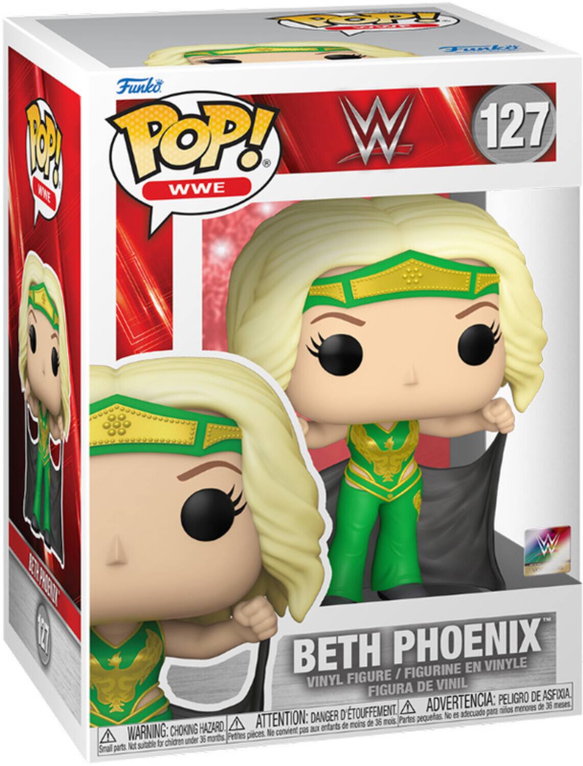 Funko POP! WWE 127 WWE BETH PHOENIX VINYLE FIGURINE EN VINYL FIGURE VINIL FIGURA DE PELIGRO DE ASFIXIA TOUFFEMENT ADVERTENCIA: nitos menores de 36 meses DANGER D ETOUFFEMENT. ATTENTION: de 36 mois. Partes pequeas. HAZARD entants de moins WARNING: CHOKING convient pas a Petites pieces. Ne chidren under 36 mois. Small parts not suitable for children under 36 months.