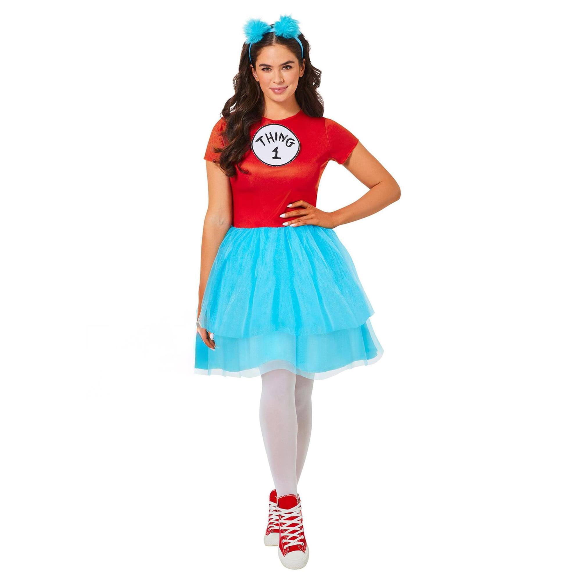 Front. InSpirit Designs - Dr Seuss Cat In The Hat Thing Dress Adult Costume | Small - Multi-Colored.