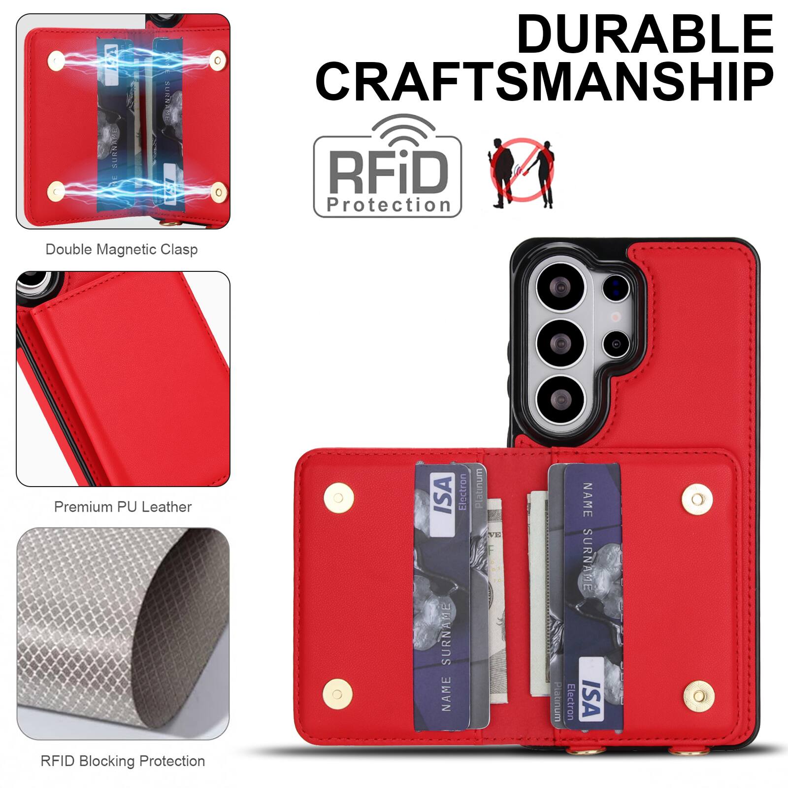 DURABLE CRAFTSMANSHIP

RFID Protection

Double Magnetic Clasp

Premium PU Leather

RFID Blocking Protection

ISA Electron Platinum

NAME SURNAME