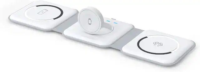 Front. RISOKEYS - 3-in-1 Foldable Wireless Charger - Compact and Portable, Easy to Store, Ideal for Travel and Business Trips - White.