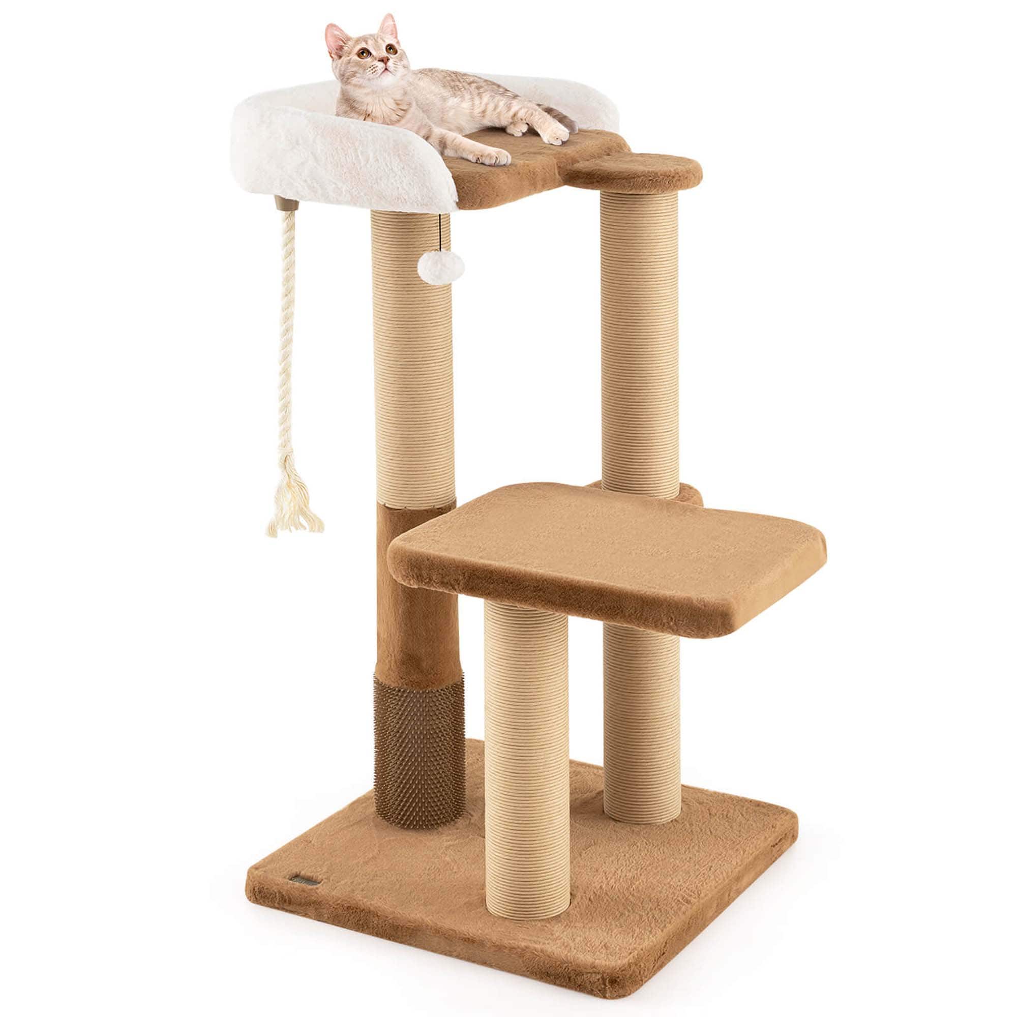 "Costway - 44"" Cat Tree for Indoor with Plush Padded Perch Scratching Posts Jumping Platform - Caramel,White" price history on PriceWatchPro