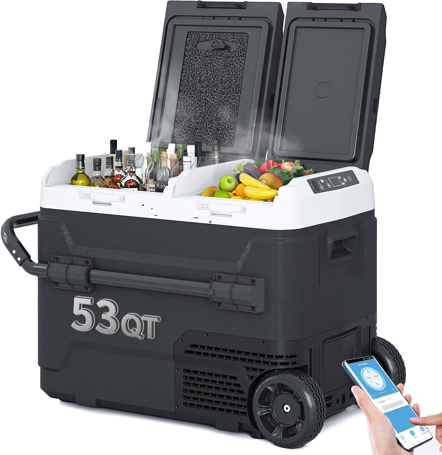 Front. Circus Cirle - 53QT(50L) Portable Car Refrigerator - Black.