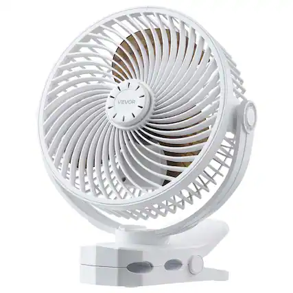 Front. VEVOR - Portable Clip Fan, Rechargeable Clip On Fan, USB Port with 3 Speeds & Circulation Mode, Strong Airflow Sturdy Clamp - White.