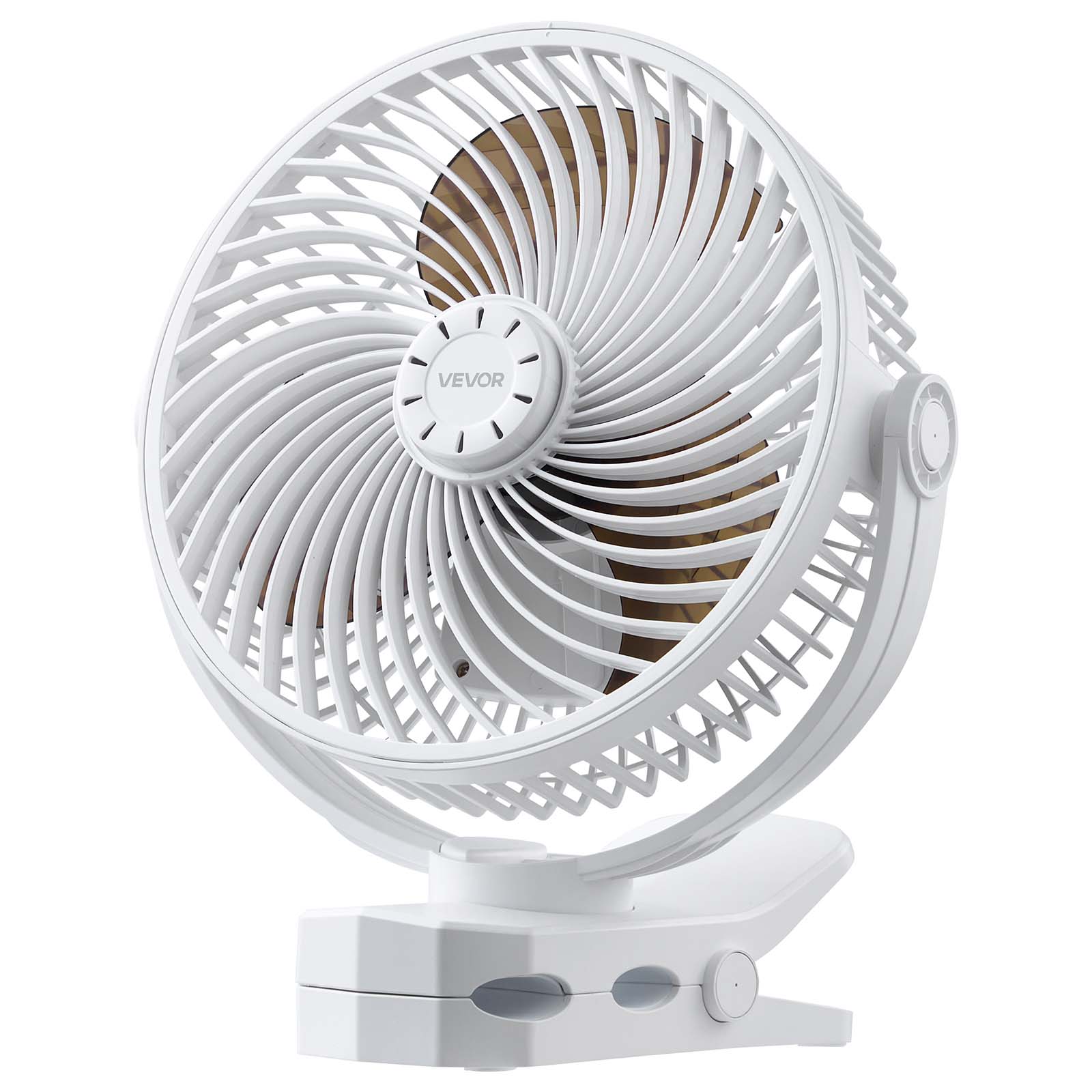 VEVOR - Portable Clip Fan, Rechargeable Clip On Fan, USB Port with 3 Speeds & Circulation Mode, Strong Airflow Sturdy Clamp - White