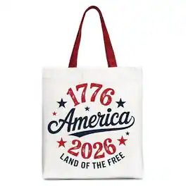 OrnamentallyYou - Patriotic America 1776-2026 Land of the Free Canvas Tote Bag, 250 Year Independence Day Celebration Gift - White Red
