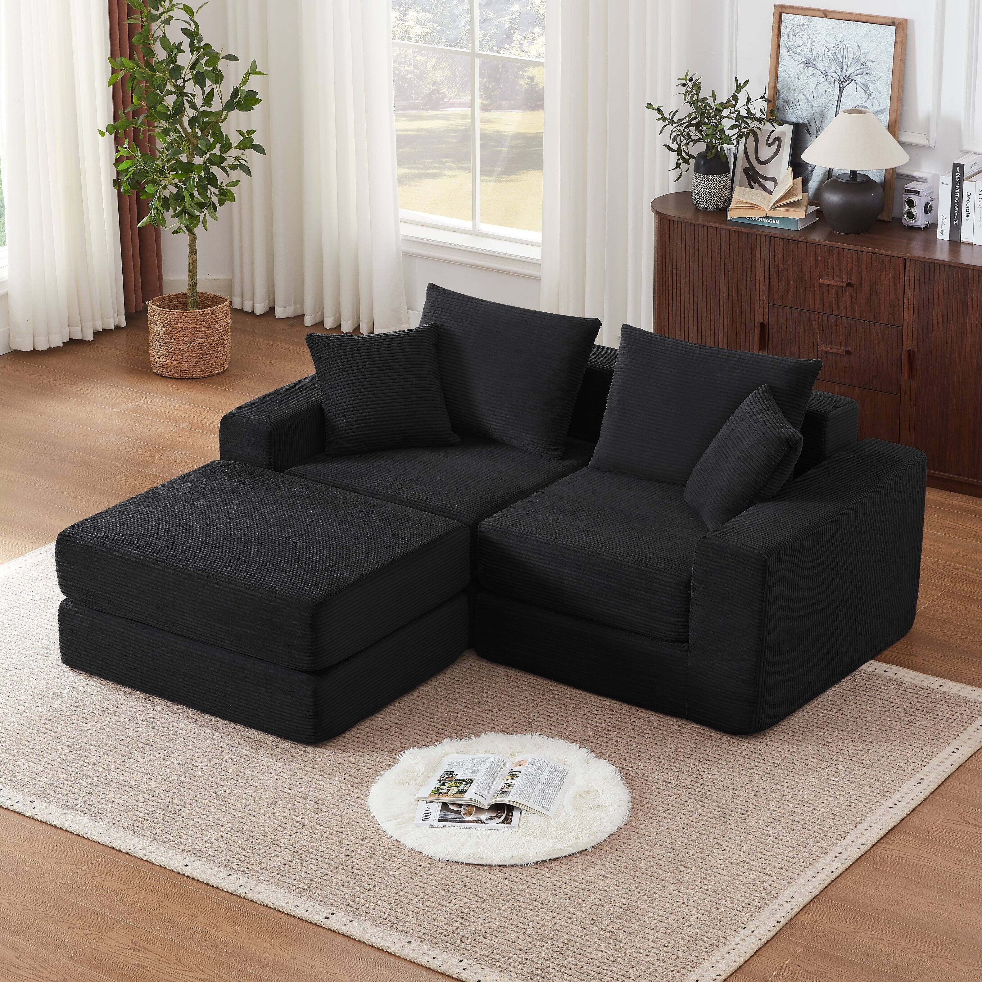 Angle. Anysun - Anysun Modular Boneless Sectional Loveaeat Cloud Sofa with Non Slip Base, No Assembly - Black.