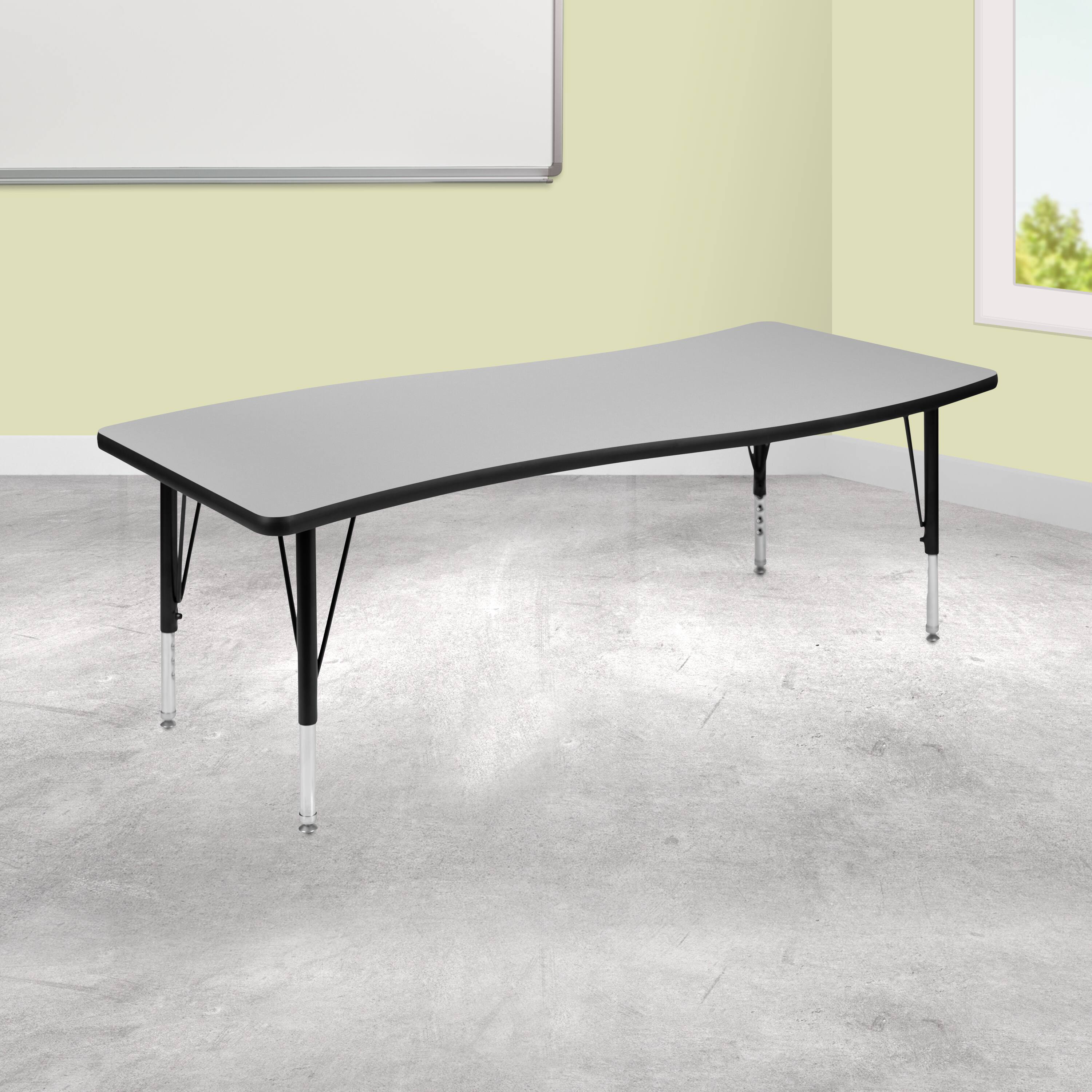 Alt View 1. Emma + Oliver - 26"W x 60"L Rectangle Wave Flexible Collaborative Kids Adjustable Activity Table - Grey.