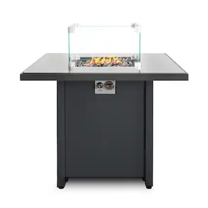 Front. Mondawe - 25" H x 30" W Steel Outdoor Fire Pit Table with Lid - Gray.