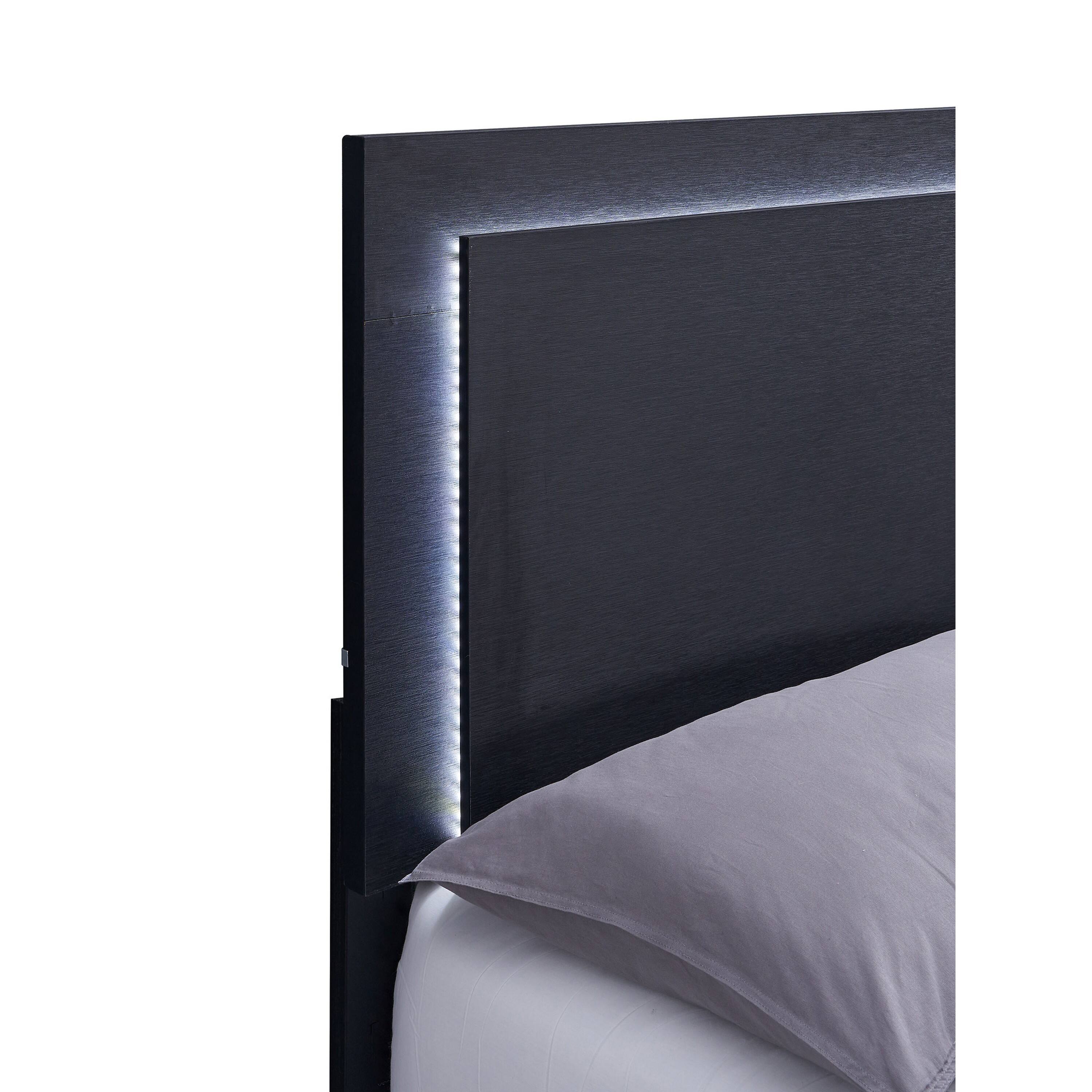 Alt View 3. Manhattan Lane - Dex Full Size Bed with LED Framed Headboard, Black Wood Finish, Gold Legs - Black, Gold.