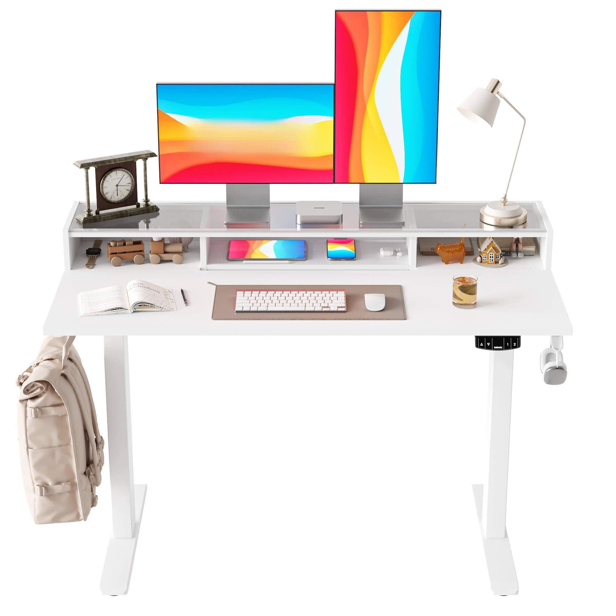 Front. Hirose Alice - Agilestic Height Adjustable Electric Standing Desk with 2 Drawers, Stand Up Electric Desk Adjustable Height... - White 48 Inch with Cable Management.