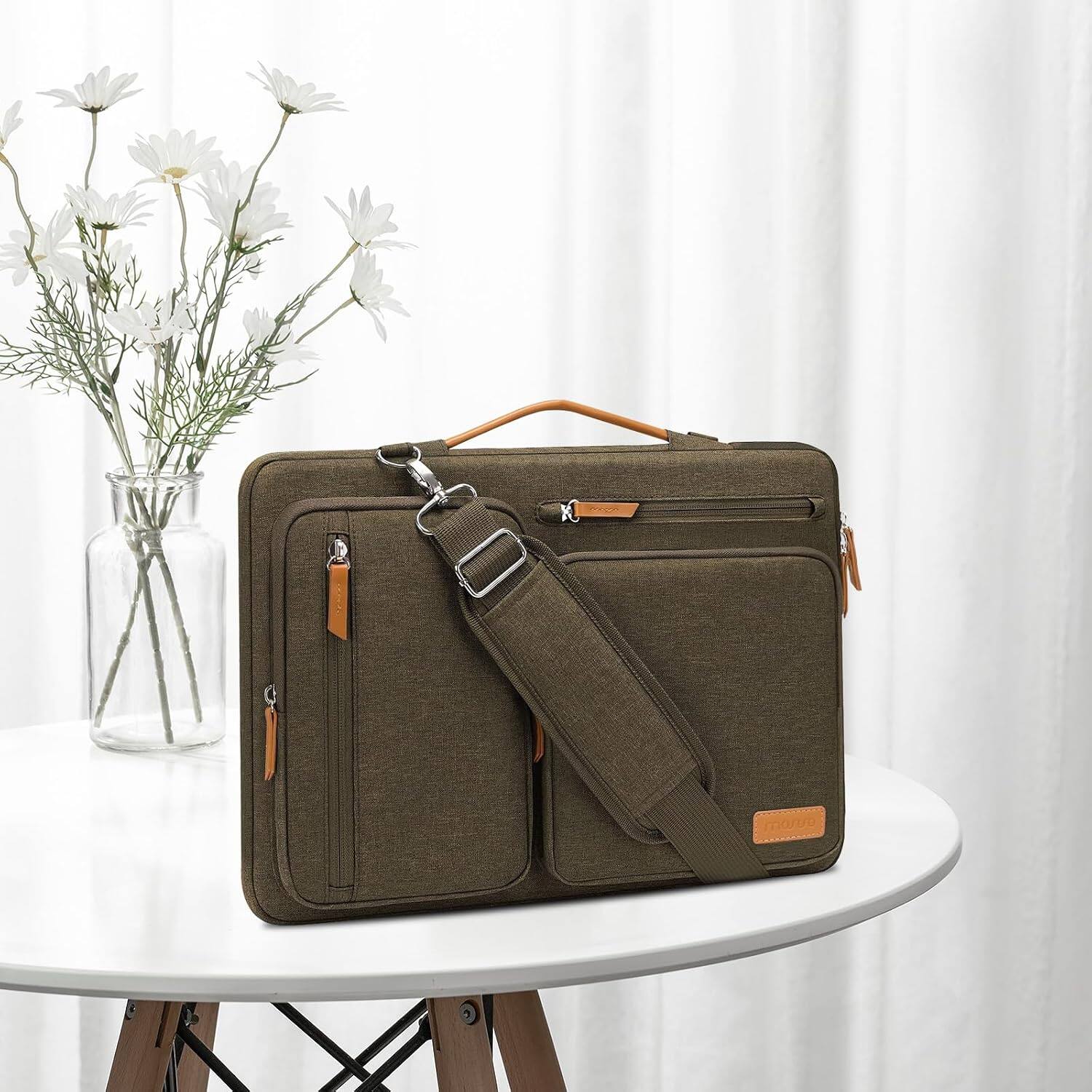Left. mosiso - 360 Protective Laptop Shoulder Bag 17-17.3 inch for MacBook, HP, Dell, Lenovo, Asus Notebook Messenger Bag - Carob Brown.