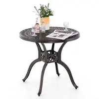 Costway - 31.5" Cast Aluminum Table Patio Round Dining Table with 2" Umbrella Hole - Red Copper - Front_Zoom